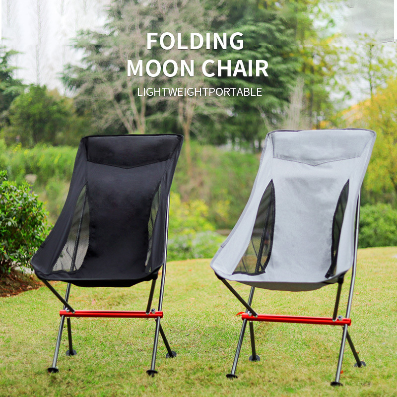 Outdoor High-Back Folding Moon Chair, Ultra-Light, Portable, Breathable Leisure Chair, Camping, Self-Driving, Fishing, Camping Aluminum Alloy Chair