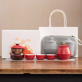 创意故宫羊脂玉瓷旅行茶具茶杯套装一壶三杯茶罐商务礼品礼盒精装