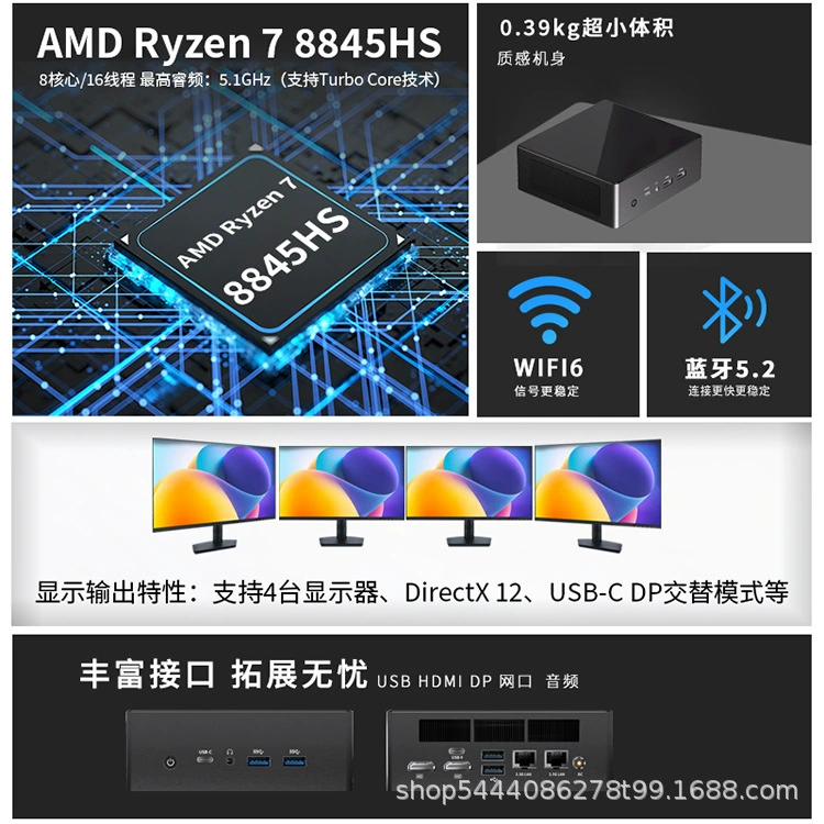 Системный блок с R7‑8845HS мини‑корпус, AI мини‑ПК для игр и офиса, высокая производительность