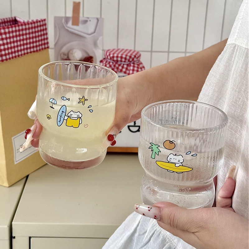 海岛ins风卡通情侣水杯子少女心早餐杯子牛奶杯冷萃咖啡杯玻璃杯|undefined