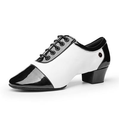 Black and white leather Latin ballroom jazz dance shoes for boys youth kids two points indoor soft bottom waltz tango dance shoes for man