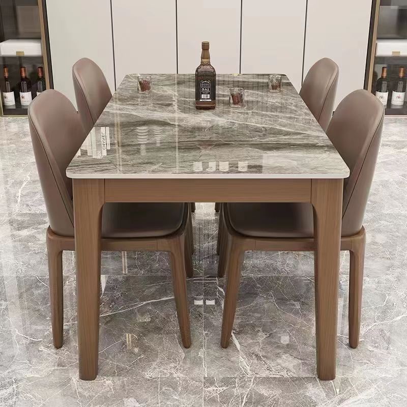 Italian Slate Dining Table and Chair Combination Modern Dining Table Home All Solid Wood Small Apartment Light Luxury Rectangular Western Dining Table