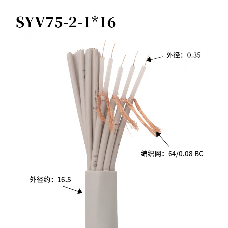 国标两兆线同轴电缆射频线16芯2M线SYV75-2-1*8 75欧姆数字信号线