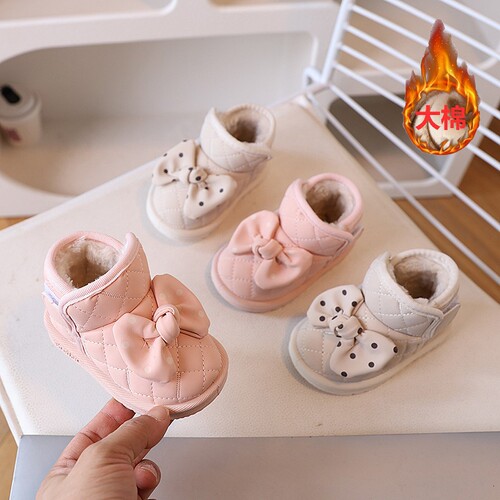 Winter warm shoes bow baby toddler shoes girls shoes ankle boots plus velvet thick warm snow boots cotton shoes