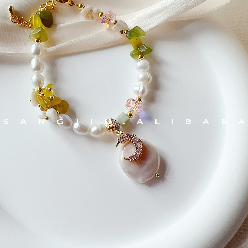 Mori Crescent Spring Natural Stone Baroque Pearl Bracelet Refreshing Healing Sweet Girl Beaded Bracelet Wholesale