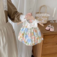 ベビージャンプスーツ、夏服、ベビー韓国風ベスト、ロンパース、女の赤ちゃんの花柄おむつカバー、かわいいお出かけ服