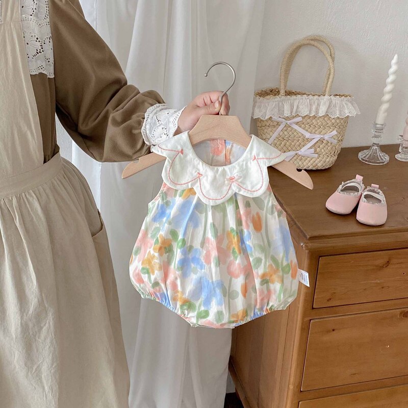 ベビージャンプスーツ、夏服、ベビー韓国風ベスト、ロンパース、女の赤ちゃんの花柄おむつカバー、かわいいお出かけ服|undefined