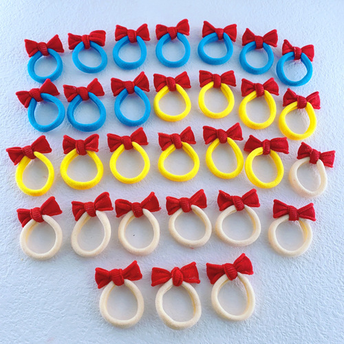 Red ribbon with large butterfly bow, children's hair tie, non-irritating, high elasticity, seamless hair ring, small girl towel loop hair tie