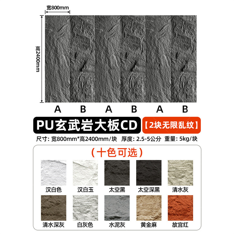 Pared de fondo de piel de piedra de pu, ladrillo de pared exterior de piedra cultural ligera, panel de revestimiento de piedra de pu ultrafino, tablero grande con piedra de hongo