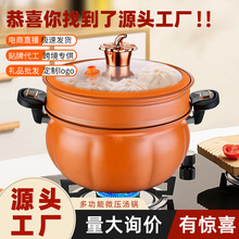 厂家跨境煤气灶专用南瓜锅8升大容量微压料理汤锅带蒸笼南瓜煲汤