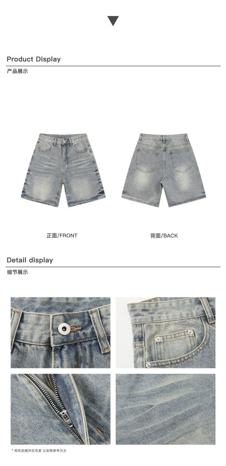 Quần short jean nam ống đứng kiểu Mỹ dáng rộng thoải mái — Màu xanh dương chi tiết 4