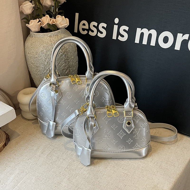 Embossed Patent Leather Hobo Bag Shiny Versatile Crossbody Shell_voghion.com