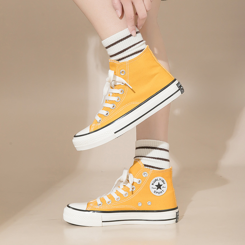 Zapatos de lona de alta talla de mujer amarillo clásico 2026 primavera al por mayor zapatos de tabla blanca de moda zapatos de alta altura