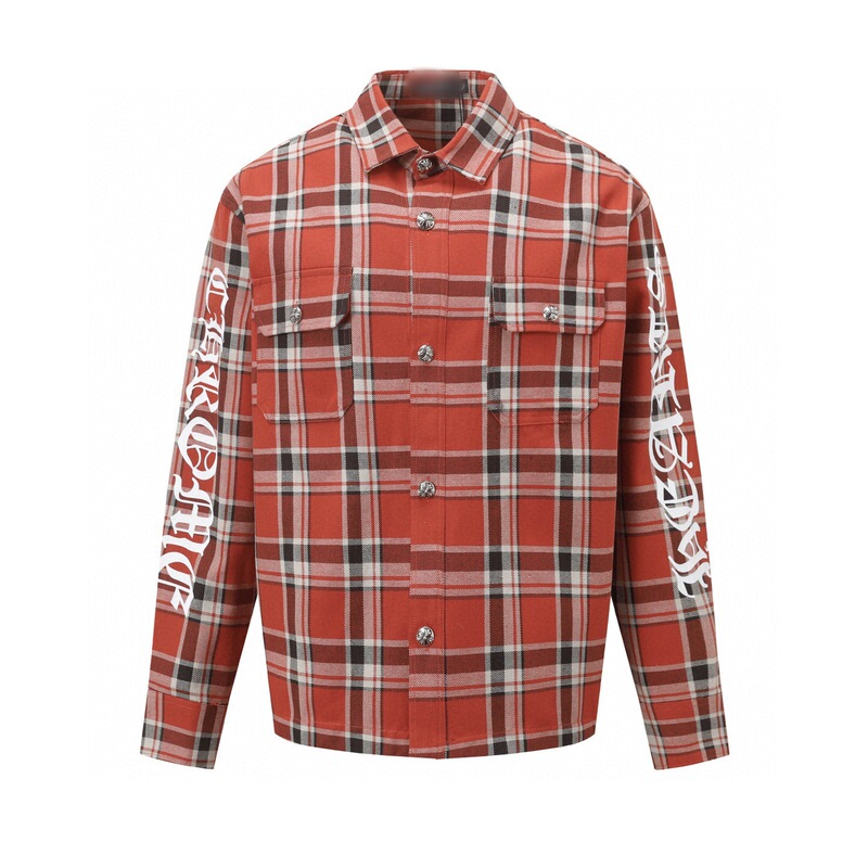 Plaid Letter Print Shirt Jacket Men's Ins Trendy Brand Loose Long-Sleeved Ch Crowe Shirt Plaid Men's Top