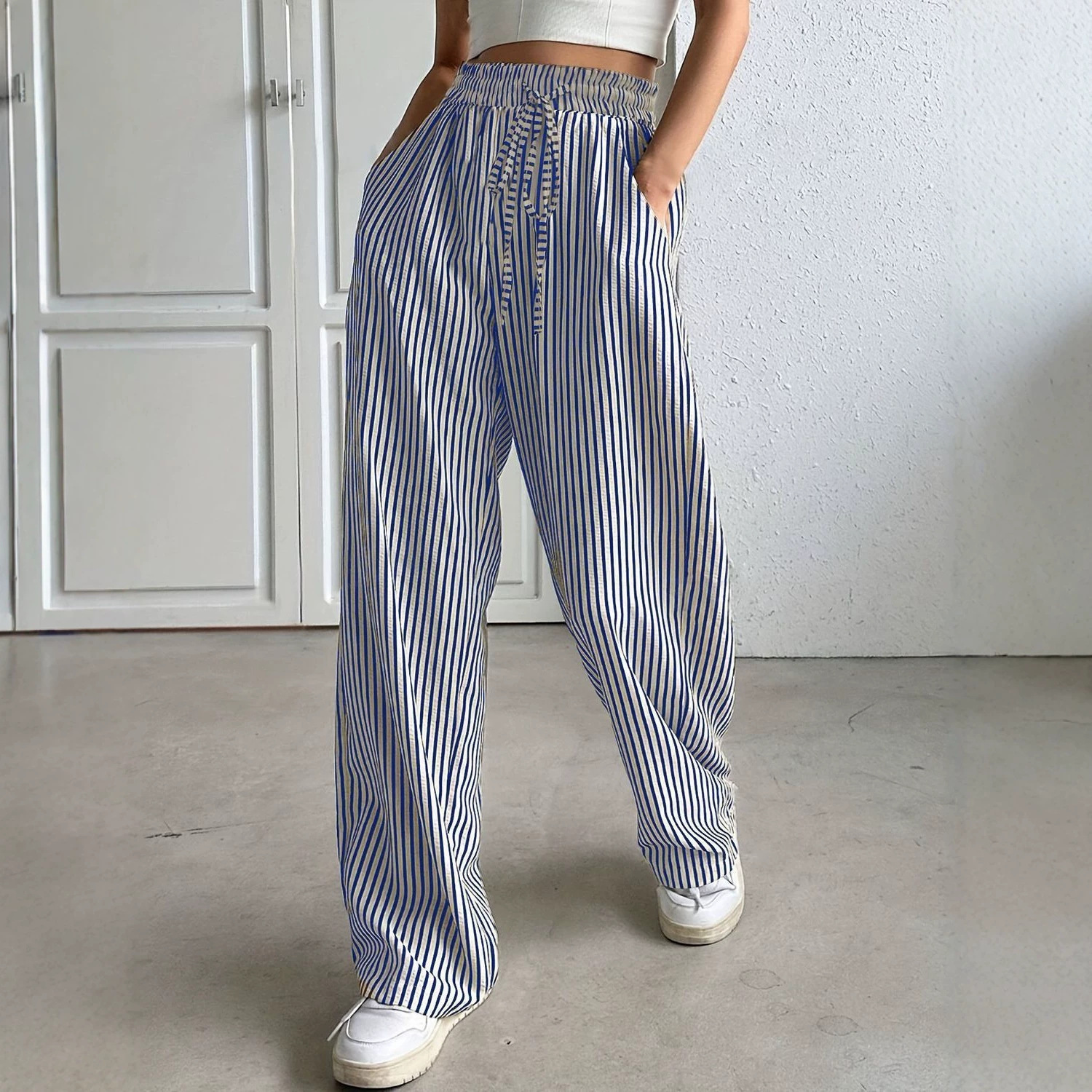 Women's Clothing Women's Clothing Women's Versatile Striped Casual Straight Leg Trousers Fashion Summer For Formal & Casual For Women_ecoleips.com
