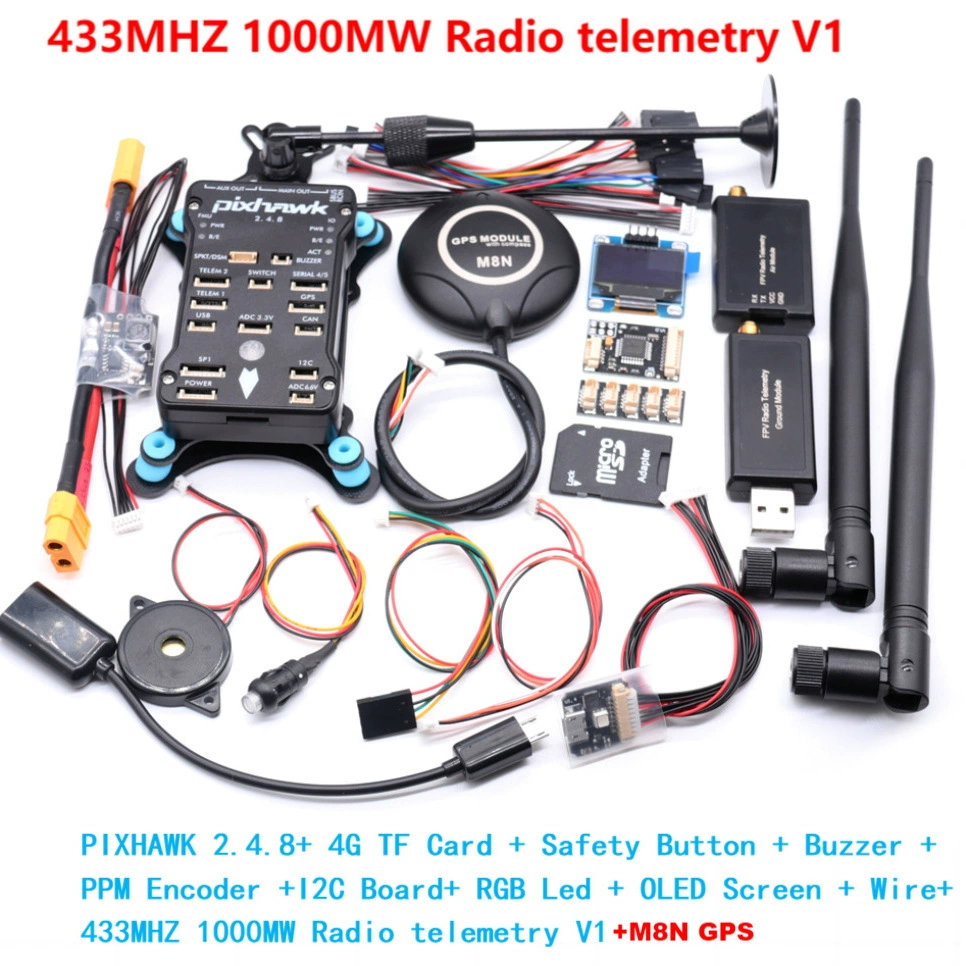 Bocun Pixhawk 2.4.8 полётный контроллер + I2C + RGB + OLED + PPM + кронштейн + M8N GPS + 4 цифровых передатчика