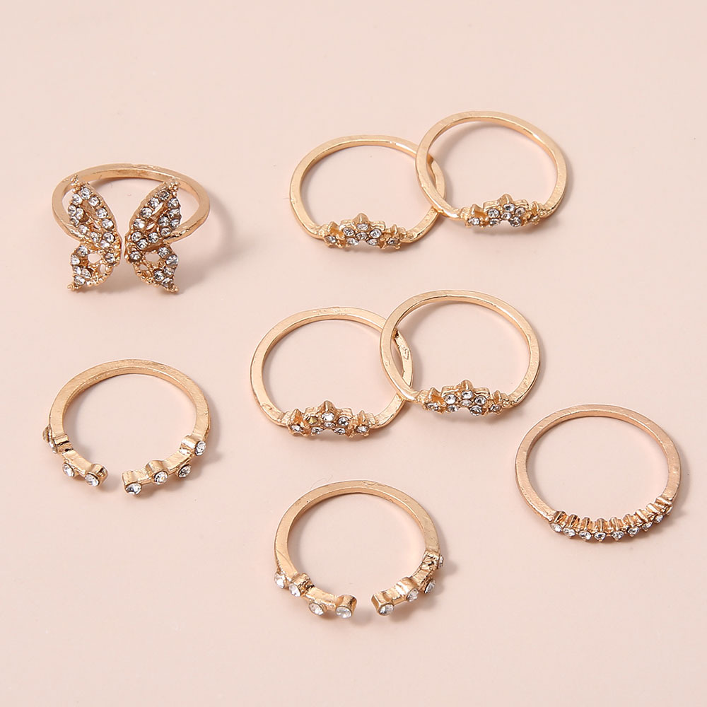 Bohemian Style Diamond Butterfly Joint Ring 8-piece Set display picture 6