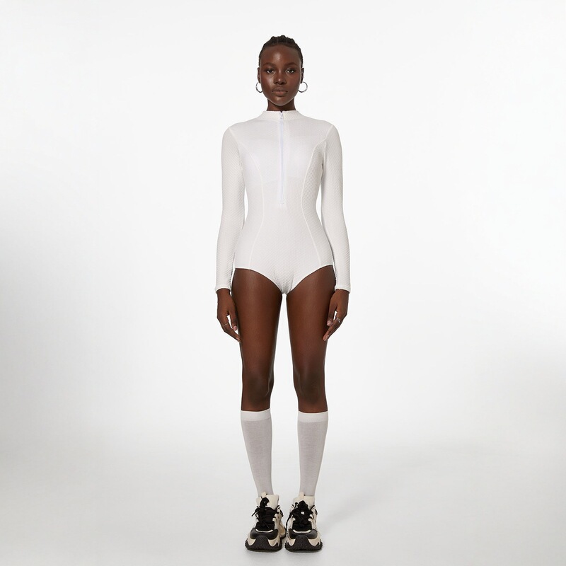 White Long-sleeved Swimsuit Amazon 2025 New Arrival Swimsuit Women's Solid Color Hot Spring Diving Suit Cross-border Supply