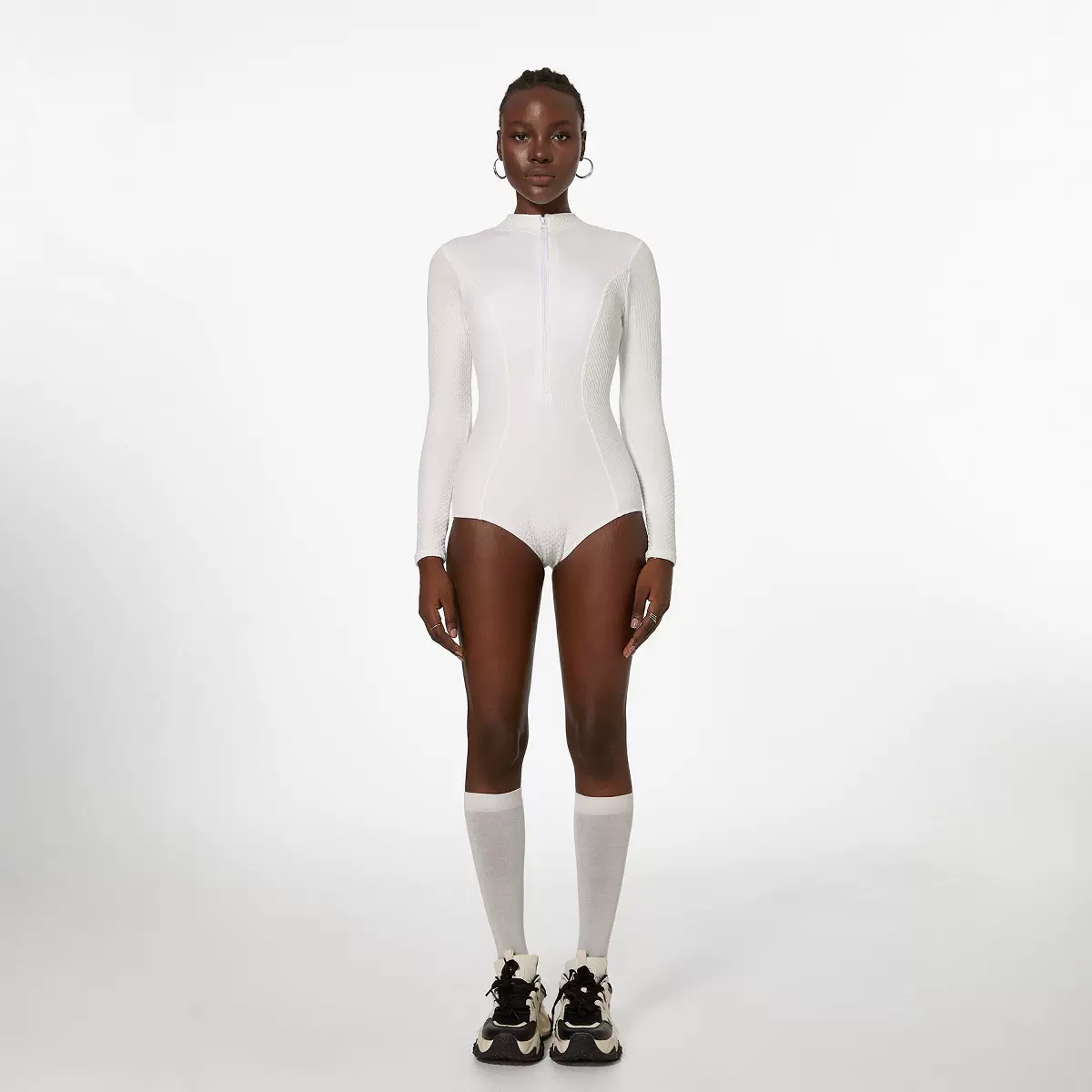 白色长袖游泳衣亚马逊2025新款连体泳衣女纯色温泉潜水服跨境货源