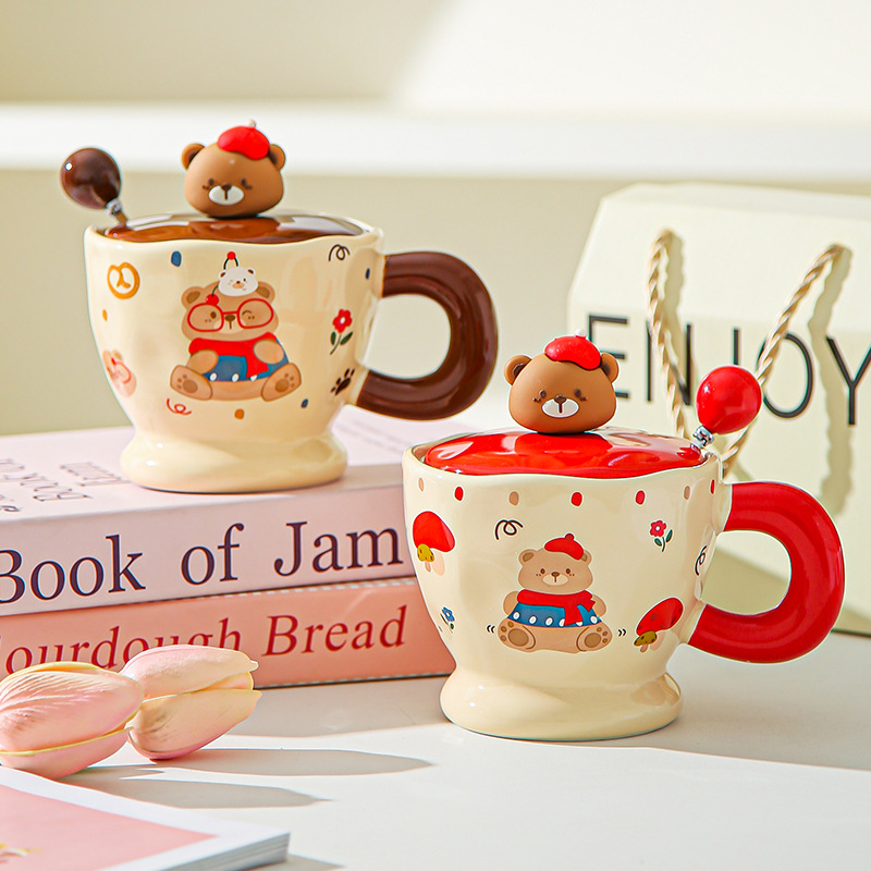 Creativo encantador cartón oso cerámico taza de oficina taza de café taza de agua taza de desayuno pareja taza