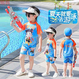 Q3Y哪吒衣服男童夏季分体式泳装套装2025新款儿童速干防晒泳衣训