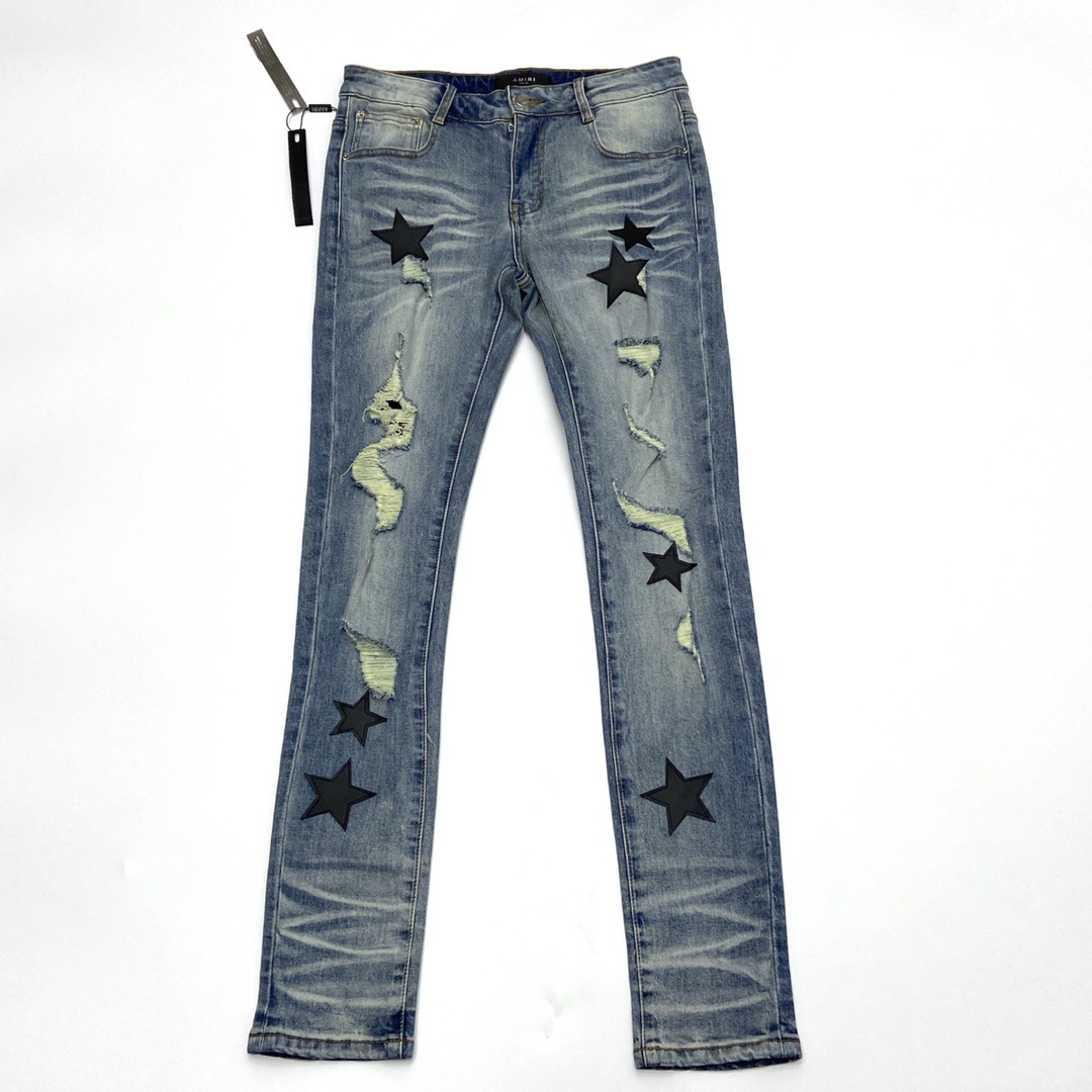 Tide brand AMIRI blue star fight jeans h...