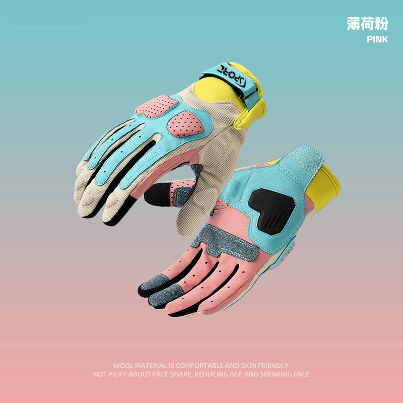 Guantes de ciclismo para hombres y mujeres motocicleta al aire libre motocicleta antideslizante jinete amortiguador macarón guantes de locomotora