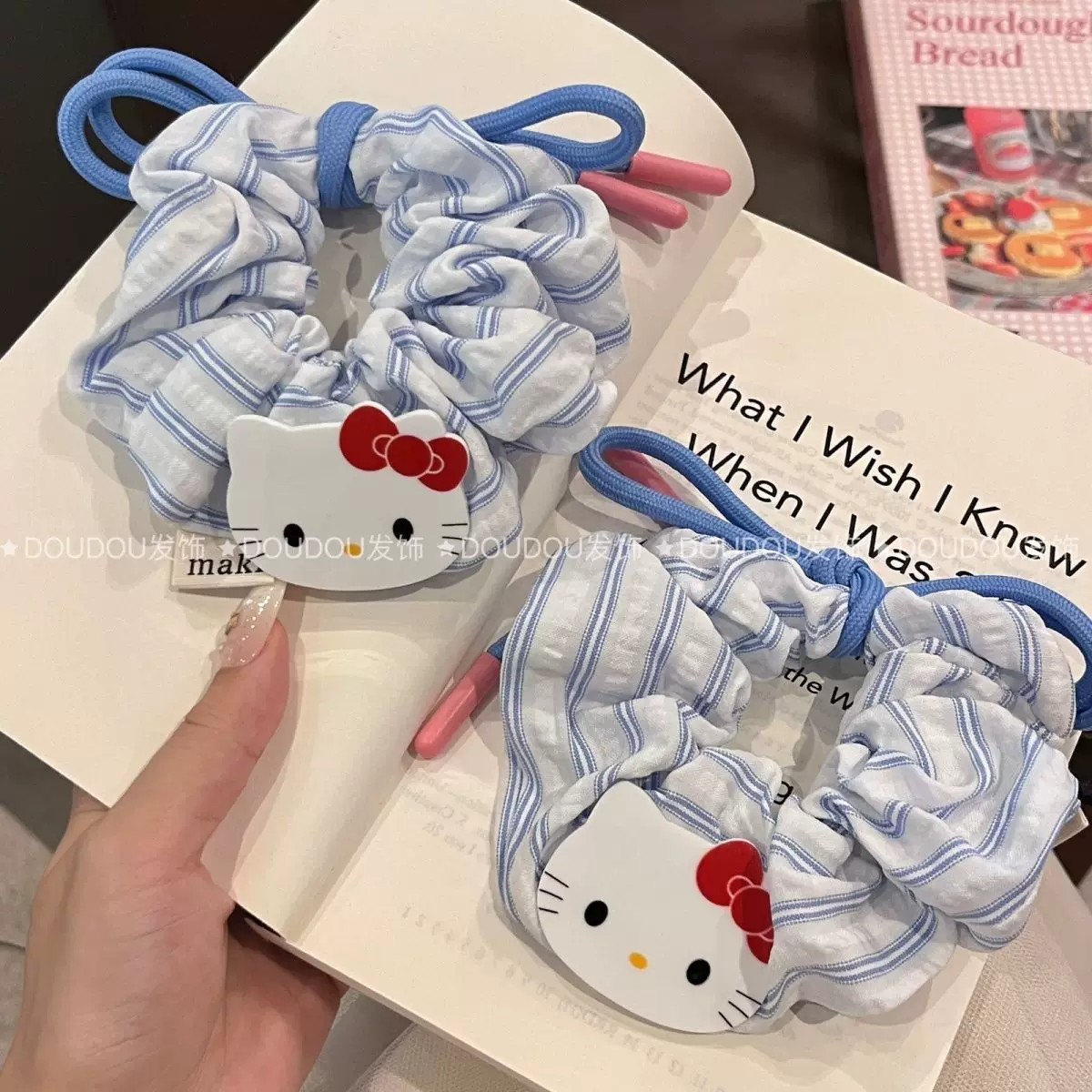 Cute blue hair rope with bow