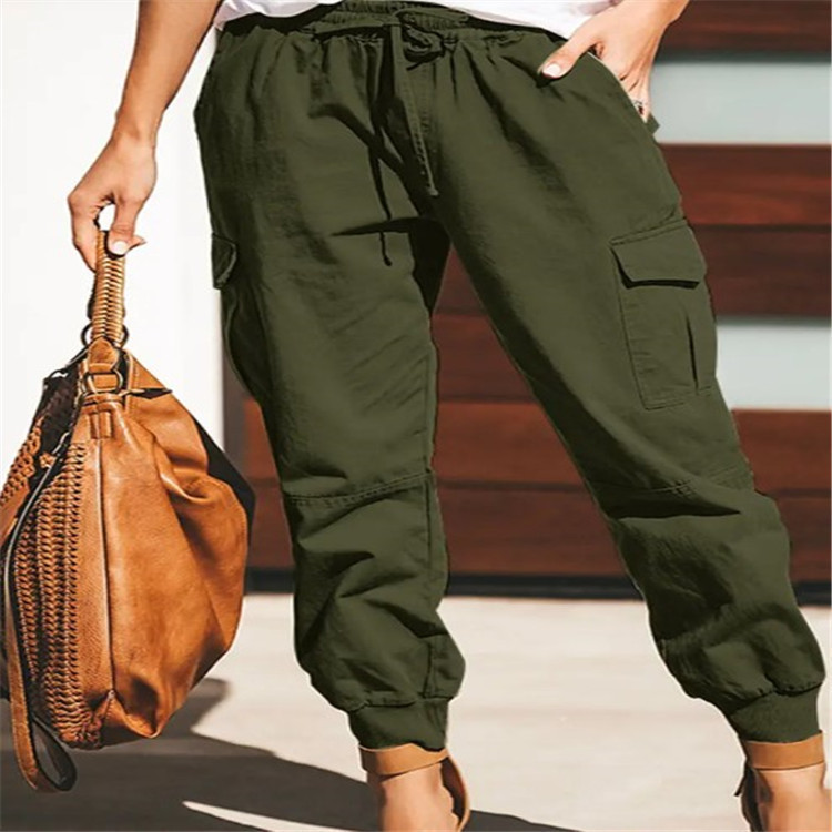 2025 Export European and American Clothing Pure Color Casual Fashion Flap Pocket Pants Cargo Pants