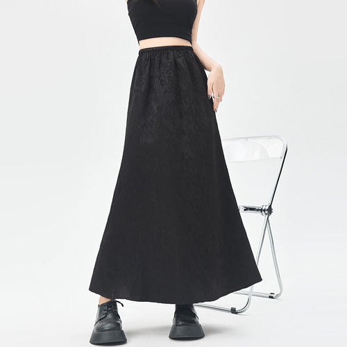 New Chinese style national style black jacquard fishtail skirt for women spring and summer new high waist drape a line hip skirt long skirt