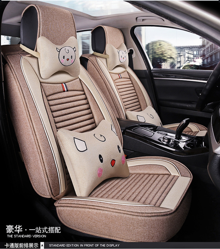 Five-Seater Car Seat Covers, Universal for All Seasons, Linen Seat Covers, Fabric Car Cushions, Fully Enclosed Car Seat Pads
