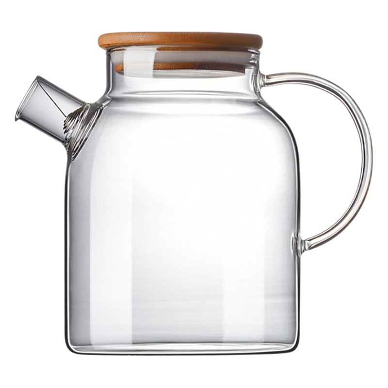 Jarra de agua fría de vidrio de gran capacidad al por mayor con tapa de bambú, tetera para el hogar, juego de té, jarra para preparar té rojo, té de frutas.