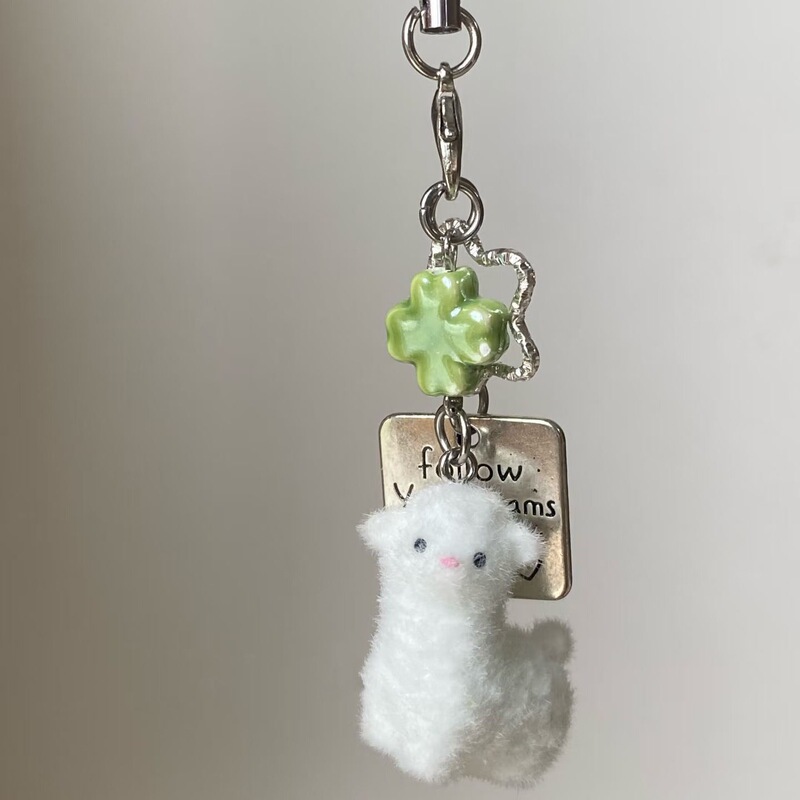 Cute Flocked Alpaca Shell Keychain, Simple Bag Pendant, Camera Charm, Plush Sweet Phone Bag Accessory