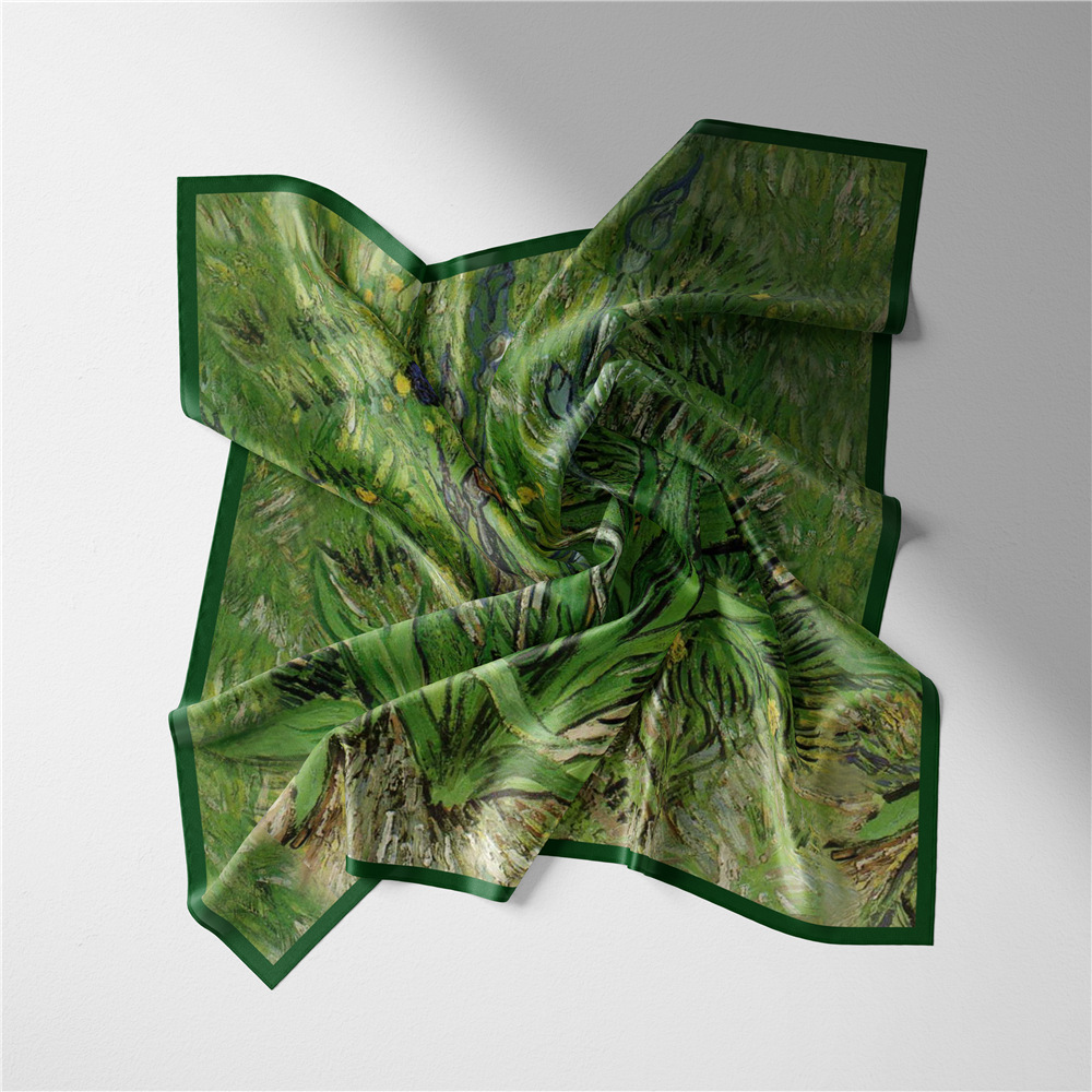 53cm new Van Gogh oil painting series green iris twill scarf silk scarfpicture2