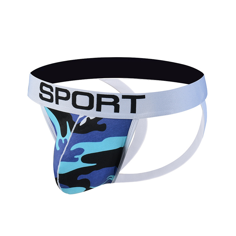 Men's underwear European and American double thongs camouflage printed combed cotton breathable hip lifting men's thong