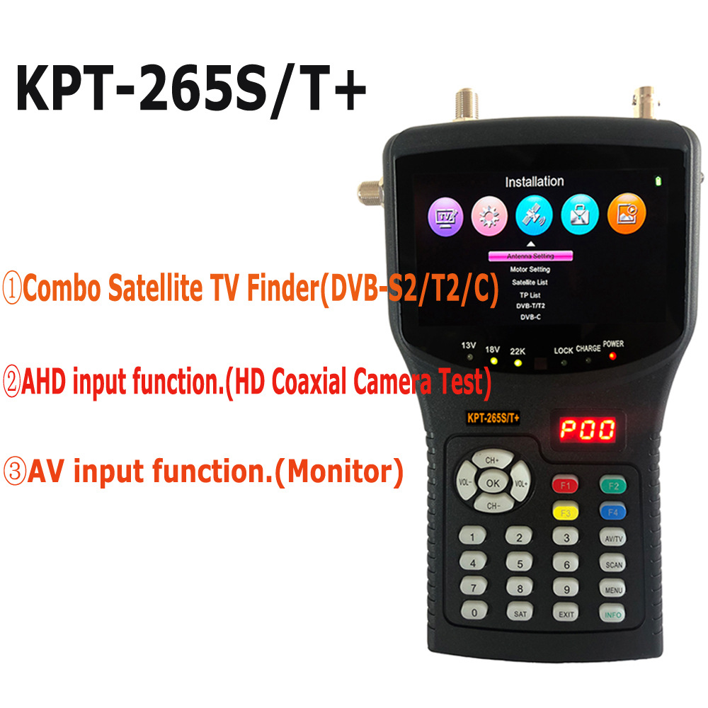 KPT -265ST+ DV B-S2 /T2 /C Satellite Finder Meter Test CCTV