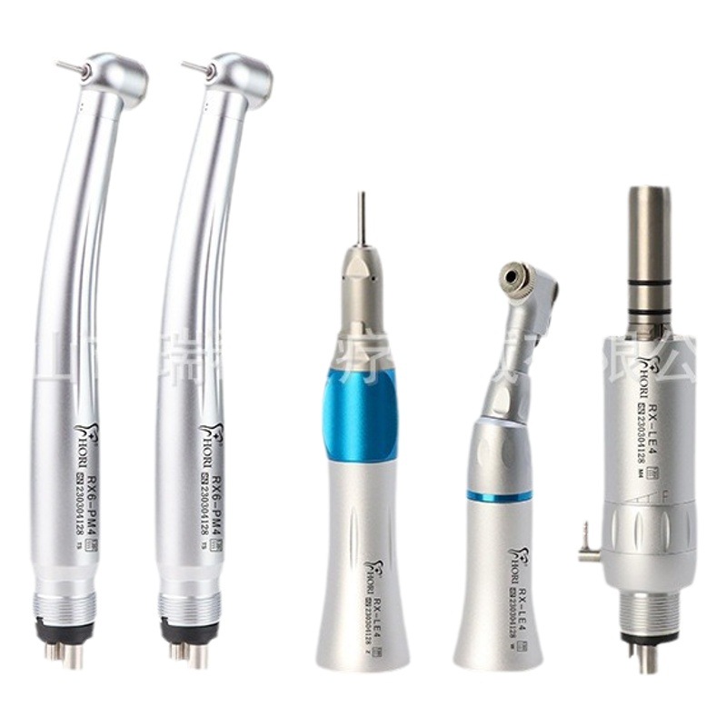 Teléfono móvil dental de alta velocidad, dos altos y uno bajo, máquina dobladora de canal exterior tipo prensa, teléfono móvil oral con motor de 4 orificios