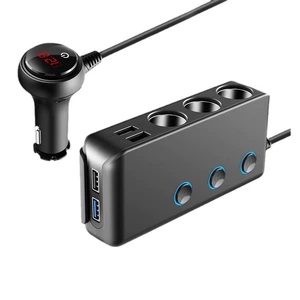 TR30 car cigarette lighter one to three 4USB independent switch QC3.0 fast charge 120W high power voltage display