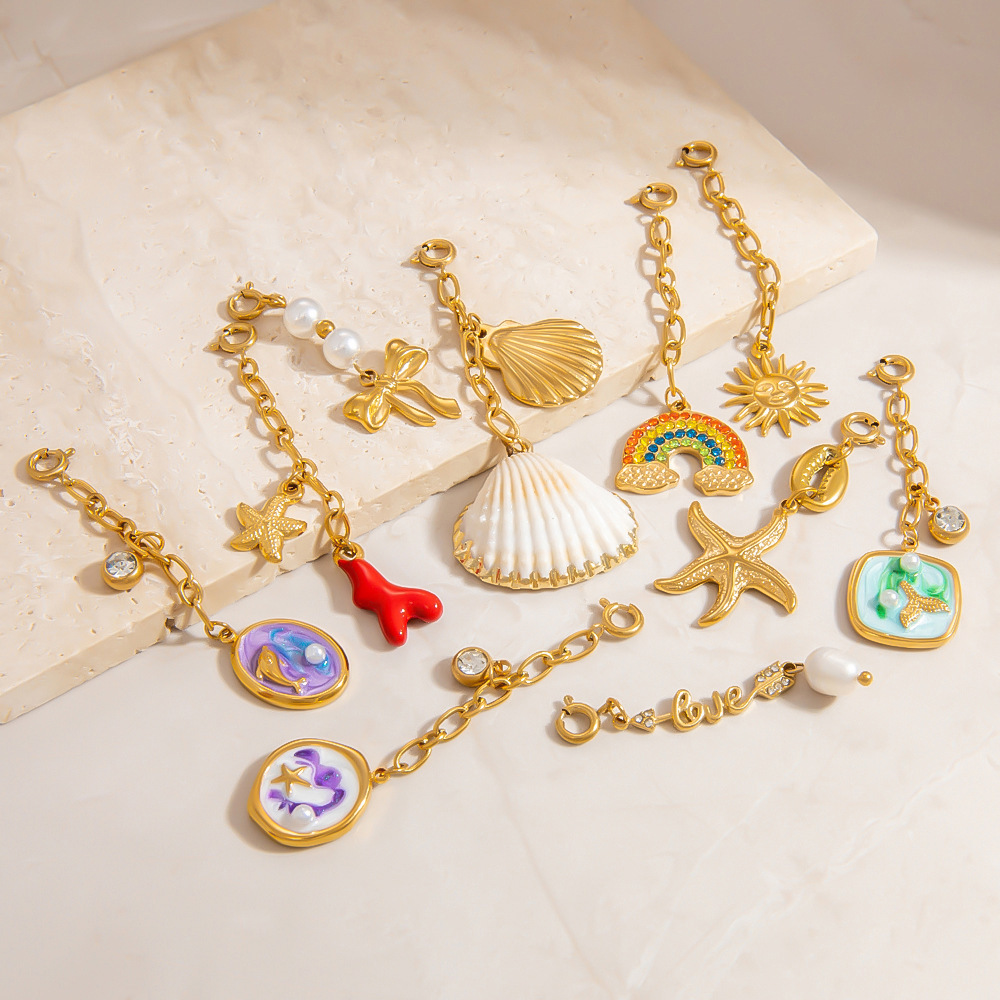 1 Piece 304 Stainless Steel PVD Coated Real Gold Plated Sun Scallop Starfish Polished Pendant Bikini Buckle DIY Ornament Accessories Charm Sleeper Hoop Earrings display picture 2