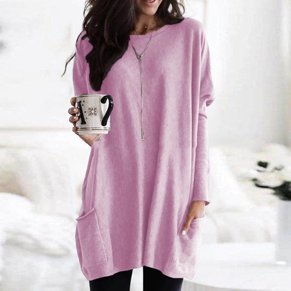 Women's T-shirt Long Sleeve T-shirts Pocket Patchwork Casual Solid Color display picture 2