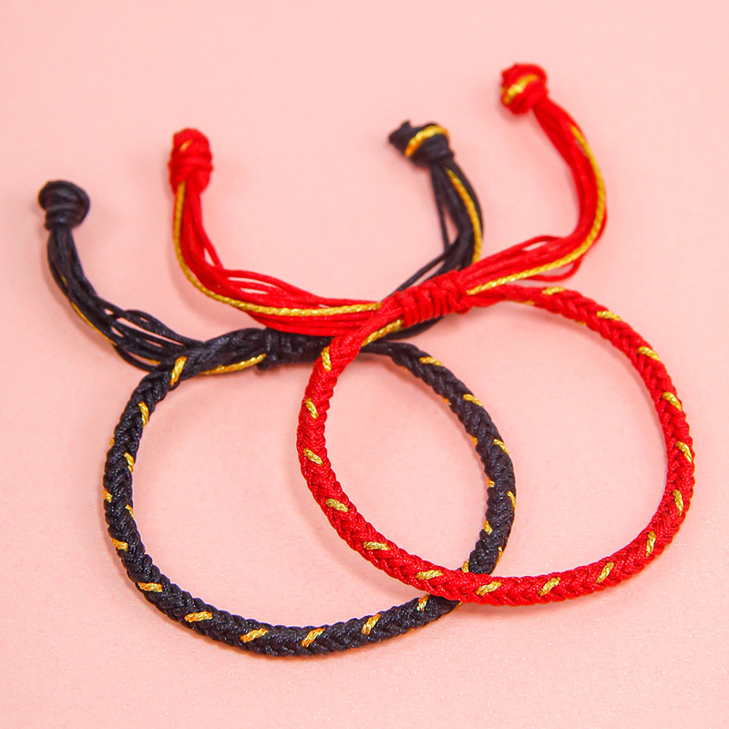 Benmingnian Gold Silk Red Rope Bracelet Simple Men's and Women's Baby Student Bracelet Multi-Strand Woven Colorful Rope Hand Rope