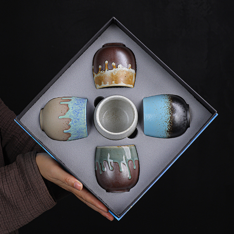 Japanese Retro Stoare Teacup Set Kiln-changed Master Cup Water Cup Ceramic Espresso Cup Gift Box