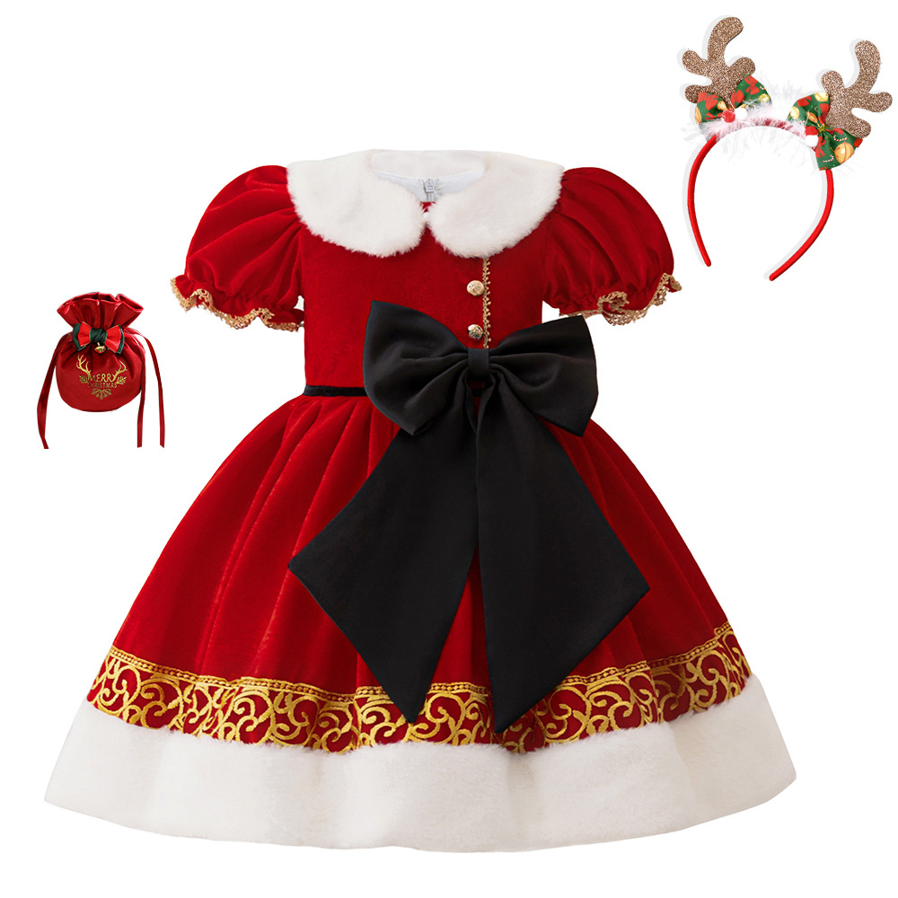 Navidad nuevo regalo de niñas encaje princesa cascada arco vestido infantil vestido de Navidad