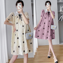 实价孕妇裙2025孕妇装夏季新款短袖绣花宽松大码气质潮妈外出宽松