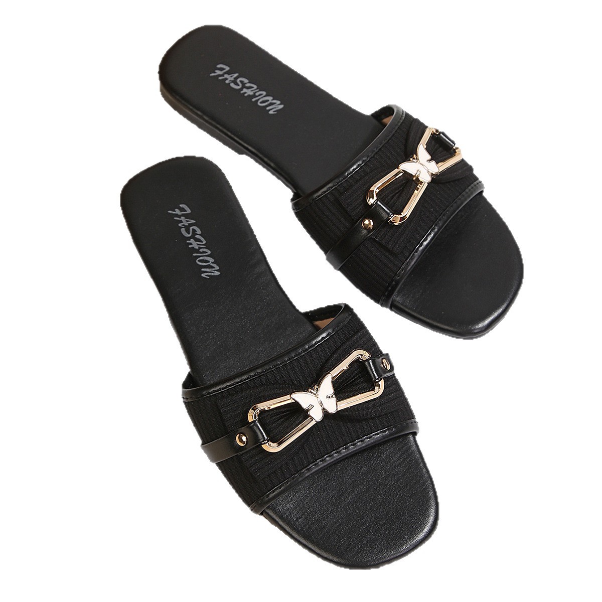 Sandalias Planas de Punta Cuadrada para Mujer de Tela, Cómodas, para Uso Casual