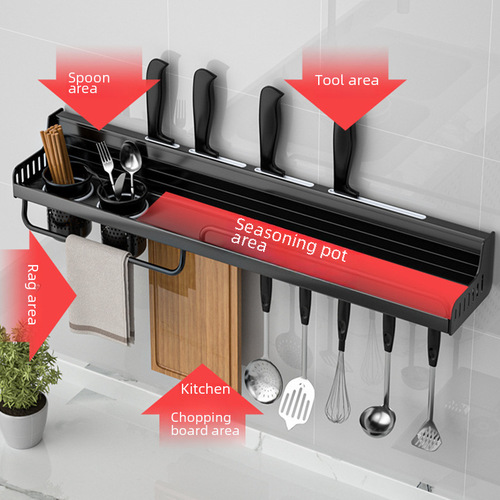Kitchen multi-purpose wall-mounted spice and chopstick holder without drilling, aluminum knife rack
