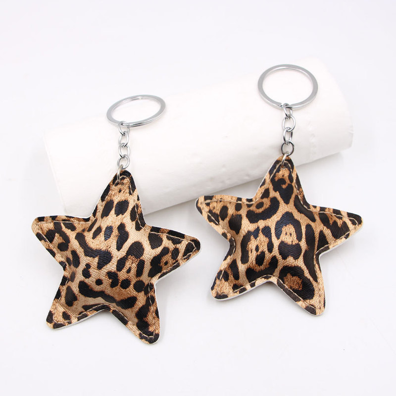 Leopard Print Five-Pointed Star Leather Luggage Pendant Car Keychain Lanyard Miu Series Accessories with Pendant Decoration Leopard Print Five-Pointed Star Leather Luggage Pendant Car Keychain Lanyard Miu Series Accessories with Pendant Decoration