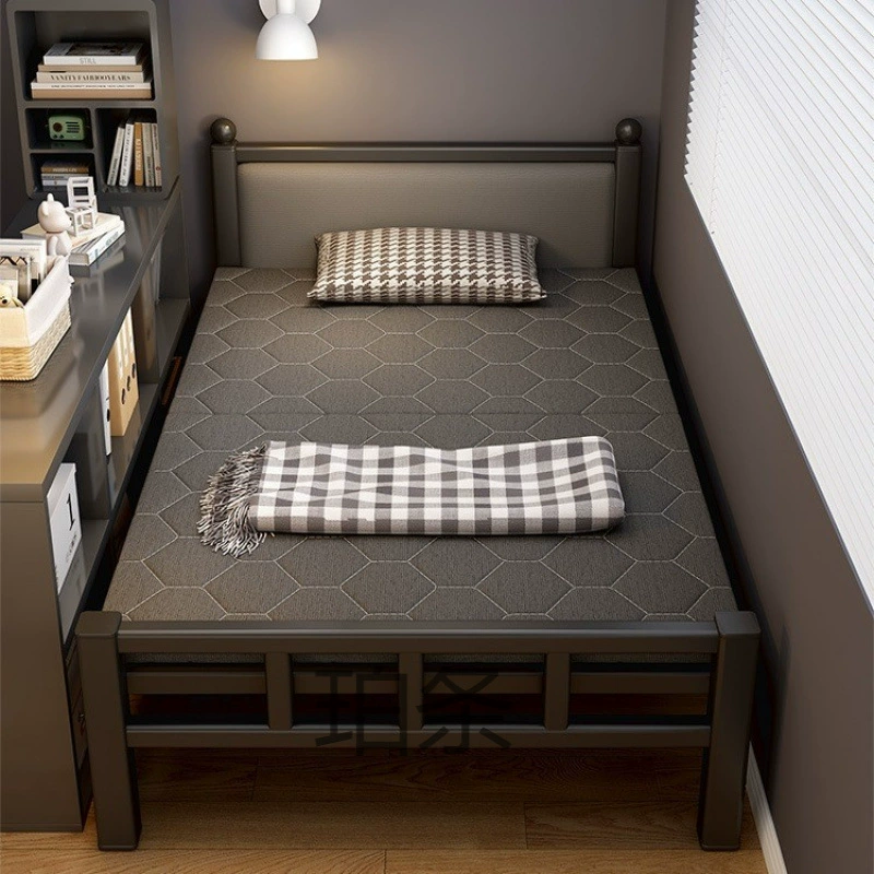 Раскладная кровать для домашнего использования, односпальная кровать, простая кроватка для сна, портативная, подходит для 1.0m взрослых, дополнительная кровать в общежитии, двойная жесткая доска с позолоченным железом.