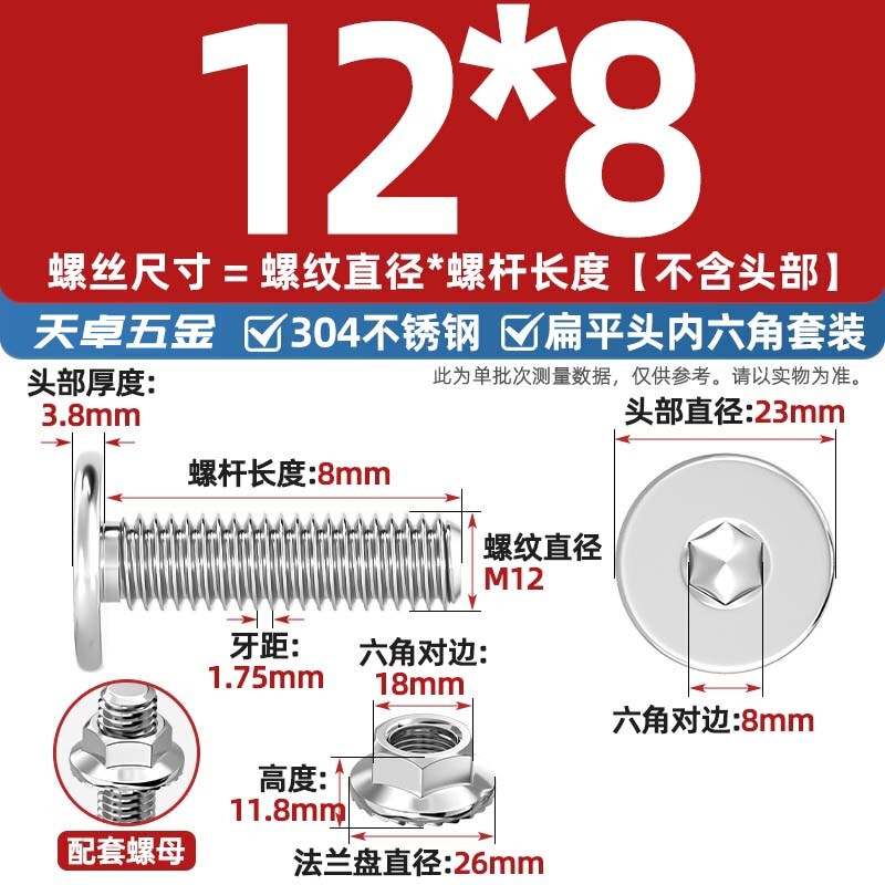 304不锈钢CM大平头超薄头C头扁平头内六角螺丝钉法兰边螺母套装M5|undefined