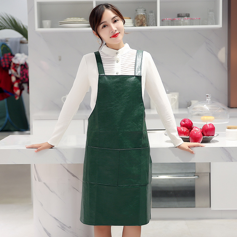 2 포켓 다크 그린 스트랩 가죽 앞치마